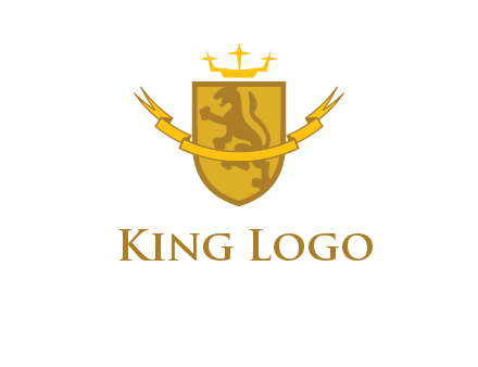 lion on shield with crown in logo