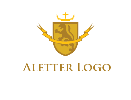 lion on shield with crown in logo
