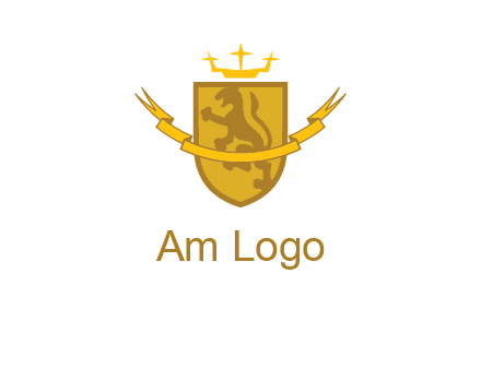 lion on shield with crown in logo