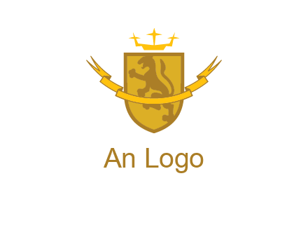 lion on shield with crown in logo