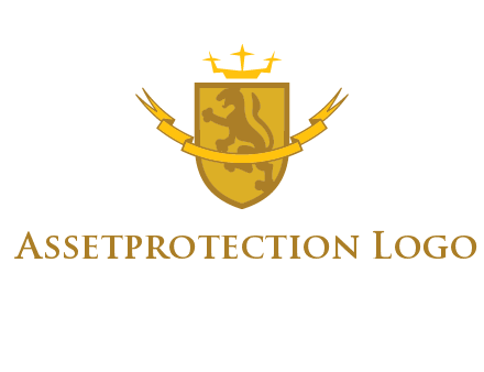 lion on shield with crown in logo