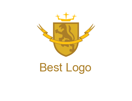 lion on shield with crown in logo
