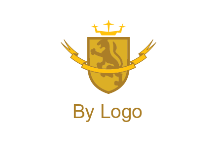 lion on shield with crown in logo