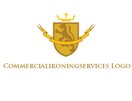 lion on shield with crown in logo