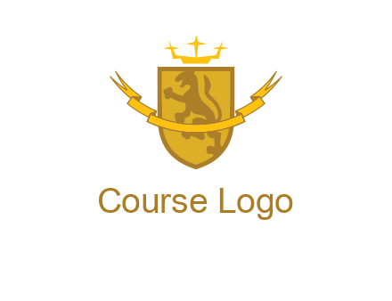 lion on shield with crown in logo