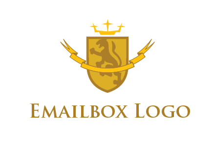 lion on shield with crown in logo