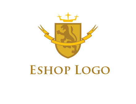 lion on shield with crown in logo