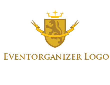lion on shield with crown in logo