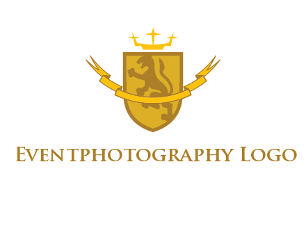 lion on shield with crown in logo