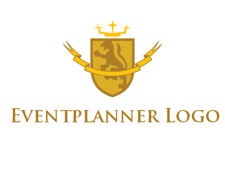 lion on shield with crown in logo