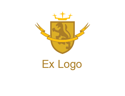lion on shield with crown in logo