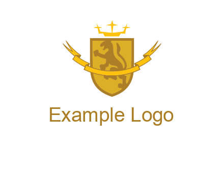 lion on shield with crown in logo