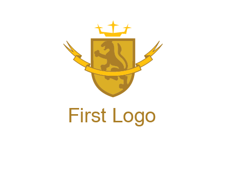 lion on shield with crown in logo