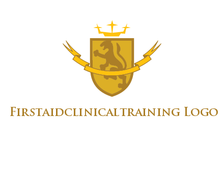 lion on shield with crown in logo