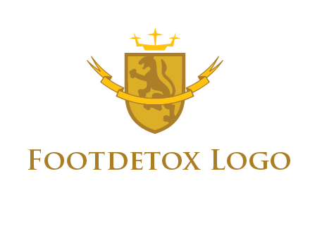 lion on shield with crown in logo