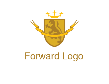 lion on shield with crown in logo
