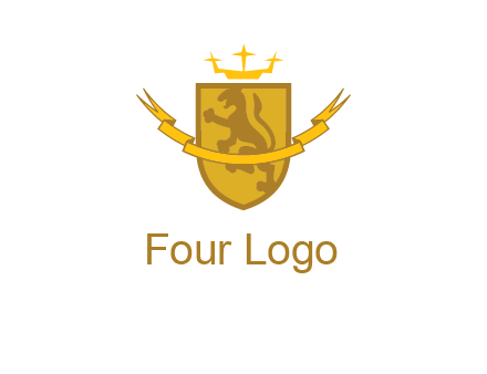 lion on shield with crown in logo