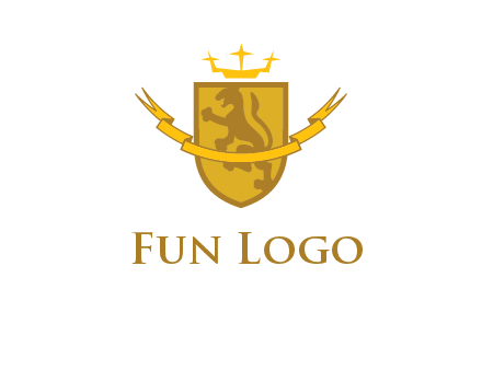 lion on shield with crown in logo