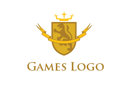 lion on shield with crown in logo