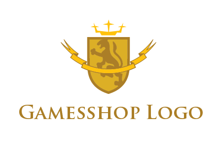 lion on shield with crown in logo