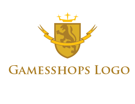 lion on shield with crown in logo