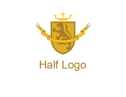 lion on shield with crown in logo