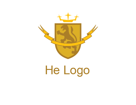 lion on shield with crown in logo