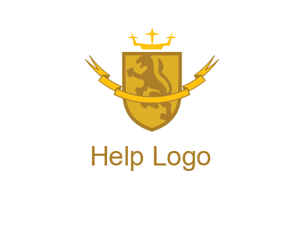 lion on shield with crown in logo