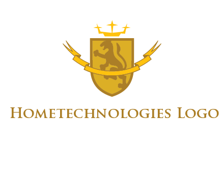 lion on shield with crown in logo