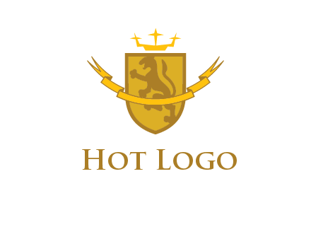 lion on shield with crown in logo