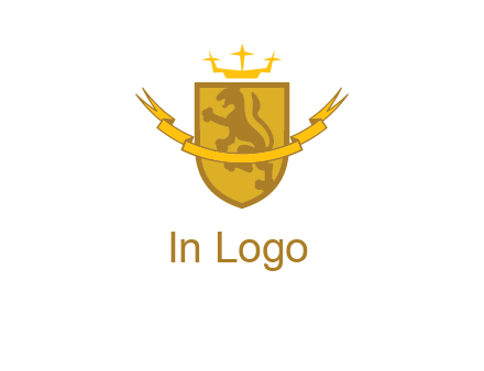 lion on shield with crown in logo