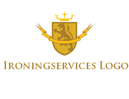 lion on shield with crown in logo