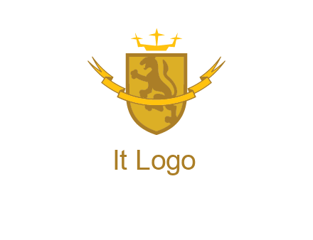 lion on shield with crown in logo