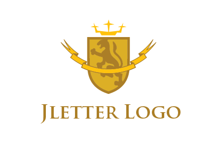 lion on shield with crown in logo