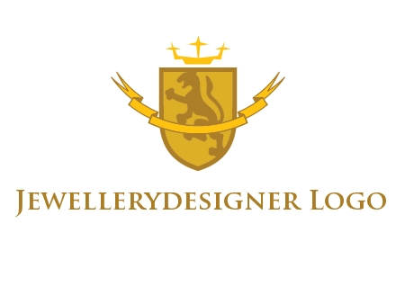 lion on shield with crown in logo