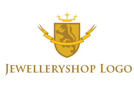 lion on shield with crown in logo