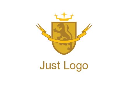 lion on shield with crown in logo