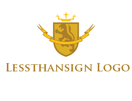 lion on shield with crown in logo