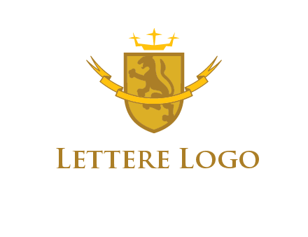 lion on shield with crown in logo