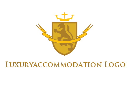 lion on shield with crown in logo