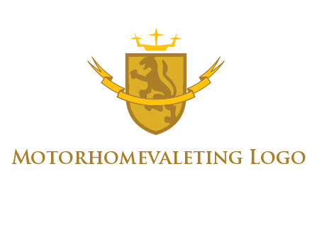lion on shield with crown in logo
