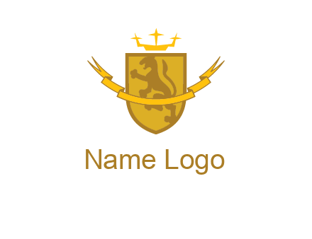 lion on shield with crown in logo