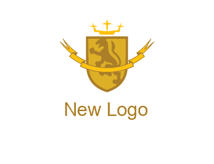lion on shield with crown in logo