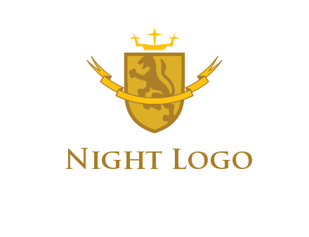 lion on shield with crown in logo