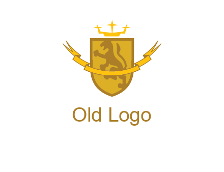 lion on shield with crown in logo