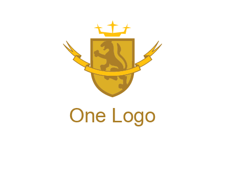 lion on shield with crown in logo