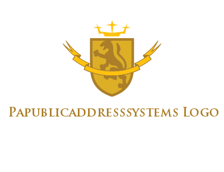 lion on shield with crown in logo