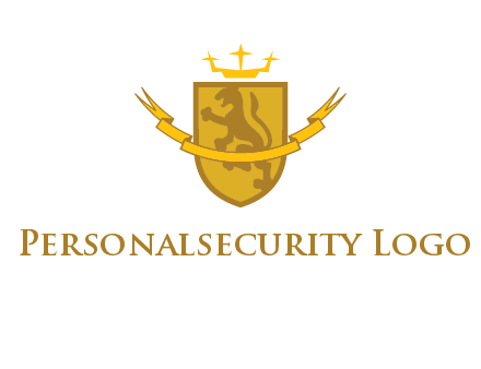lion on shield with crown in logo