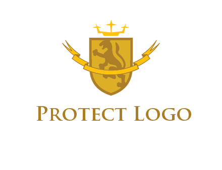 lion on shield with crown in logo