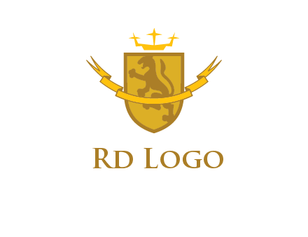 lion on shield with crown in logo
